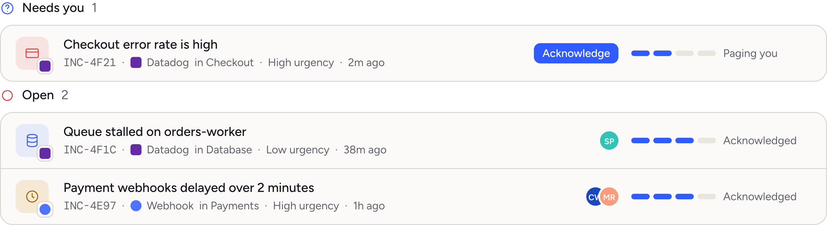 Hubble incidents list with Needs you and Open groups